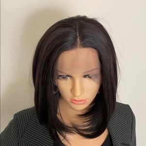 NWT 10” mini lace Brazilian Remy black brown beautiful short human mix bob wig